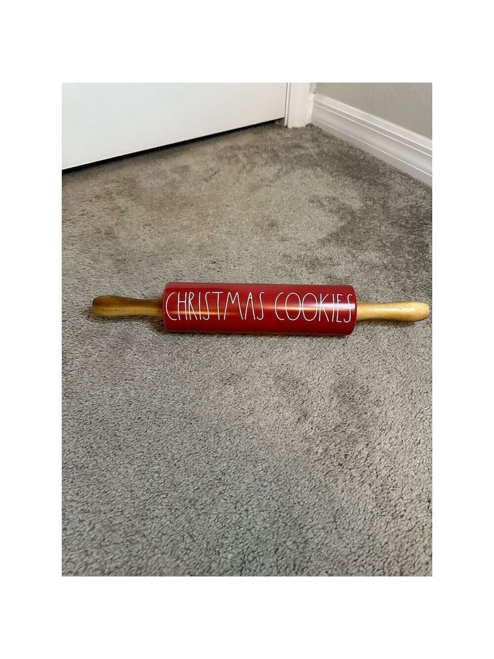 Rae Dunn Red Ceramic Rolling Pin Christmas Cookies Design